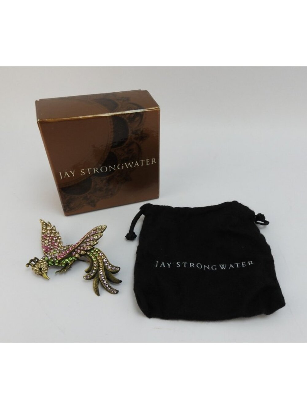 Jay Strongwater Crystal Exotic Bird of Paradise Lg Brooch Pin Multicolor 4" Box - Picture 3 of 16